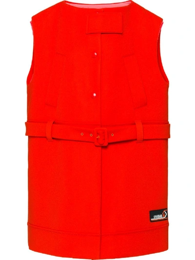 Shop Prada Sleeveless Cloth Coat - Orange