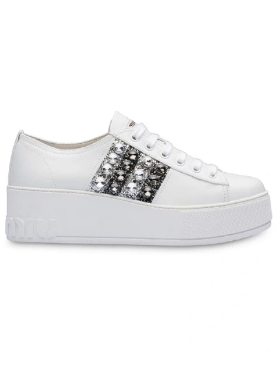 Shop Miu Miu Glitter Detail Sneakers - White