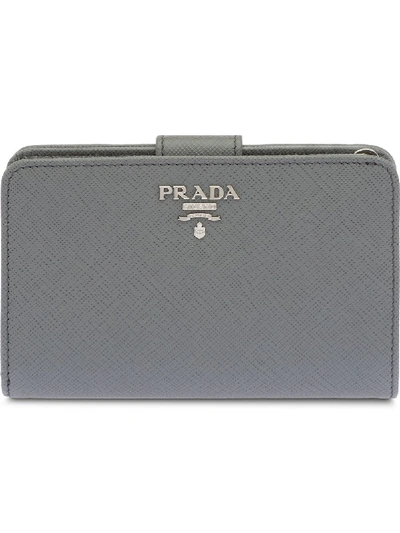 Shop Prada Medium Logo Plaque Wallet - Grey