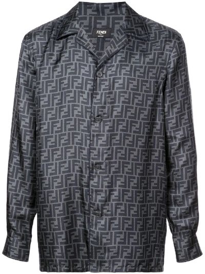 Shop Fendi Double F Printed Shirt In Grey