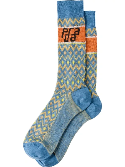 Shop Prada Jacquard Wool Socks In Blue
