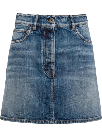 Shop Prada Vintage Denim Mini Skirt In Blue