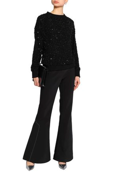 Shop Alice And Olivia Alice + Olivia Woman Helen Sequined Stretch-knit Sweatshirt Black