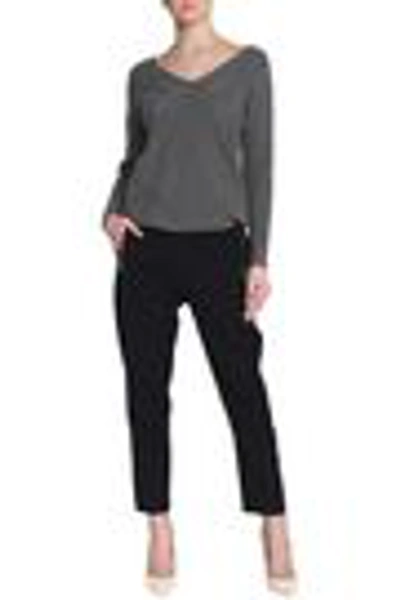 Shop Tart Collections Woman Cross-back Pointelle-trimmed Cotton Sweater Dark Gray