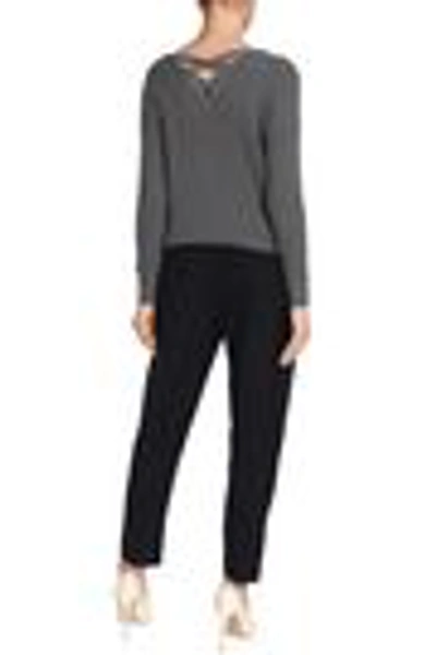Shop Tart Collections Woman Cross-back Pointelle-trimmed Cotton Sweater Dark Gray