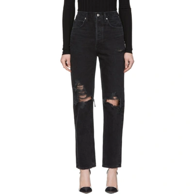 Shop Agolde Black 90's Mid-rise Loose Fit Jeans In Audio