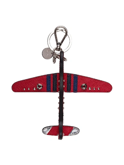 Shop Prada Key Trick Plane Keyring - Red