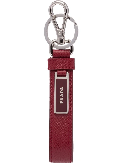 Shop Prada Saffiano Leather Keychain In Red