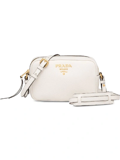 Shop Prada Logo Plaque Crossbody Bag - White