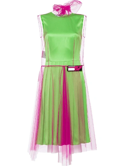 Shop Prada Tulle And Silk Satin Dress - Green