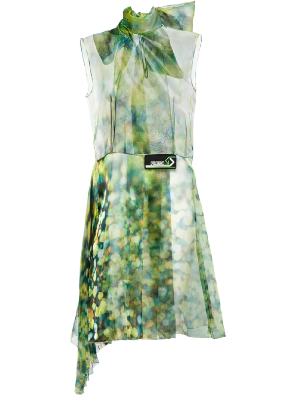 Prada Technical Organza Dress - Green | ModeSens