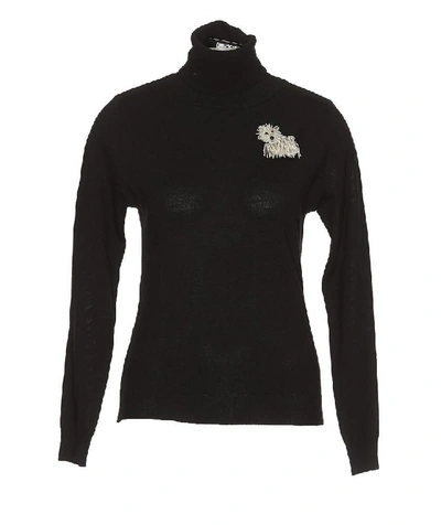 Shop Boutique Moschino Turtleneck Beaded Dog Sweater In Black