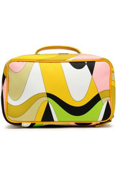 Shop Emilio Pucci Woman Leather-trimmed Printed Satin Cosmetics Case Sage Green