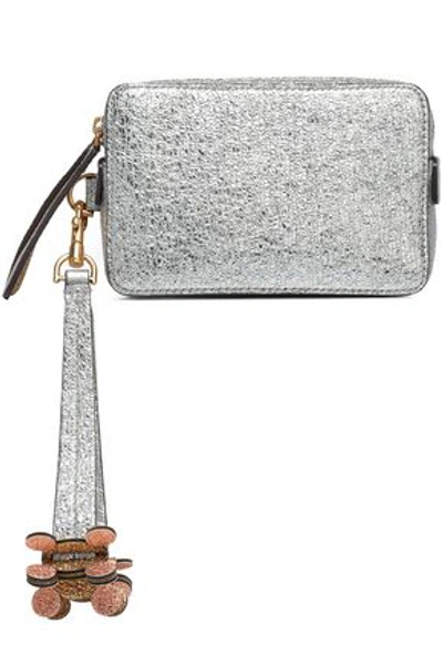 Shop Anya Hindmarch Woman Two-tone Metallic Leather Box Clutch Silver