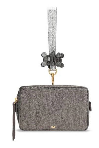 Shop Anya Hindmarch Woman Color-block Metallic Leather Box Clutch Silver