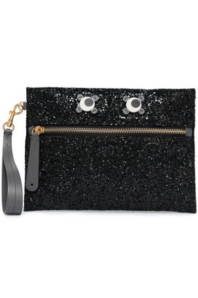 Shop Anya Hindmarch Woman Appliquéd Glittered Pvc Clutch Black