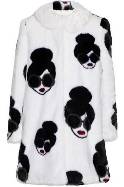 Shop Alice And Olivia Woman Kinsley Printed Faux Fur Coat White