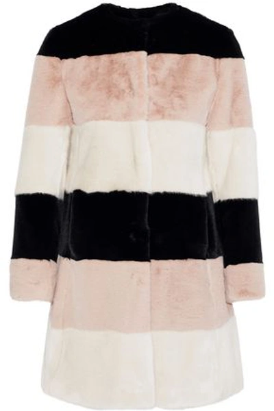 Shop Ainea Woman Striped Faux Fur Coat Multicolor