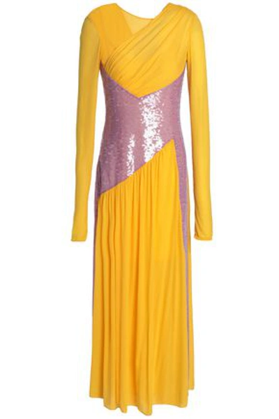 Shop Emilio Pucci Woman Sequined Mesh-paneled Chiffon Midi Dress Saffron In Lilac