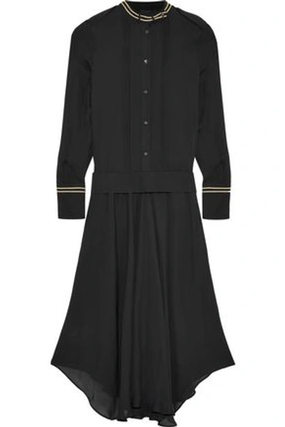 Shop Belstaff Woman Mareena Metallic-trimmed Silk Crepe De Chine Midi Dress Black