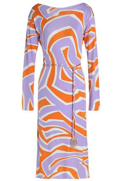 Shop Emilio Pucci Woman Belted Printed Silk Dress Lavender