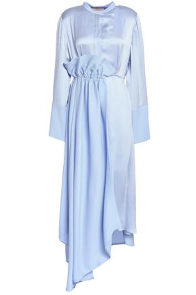 Shop Roksanda Woman Draped Hammered Silk-satin Midi Dress Sky Blue