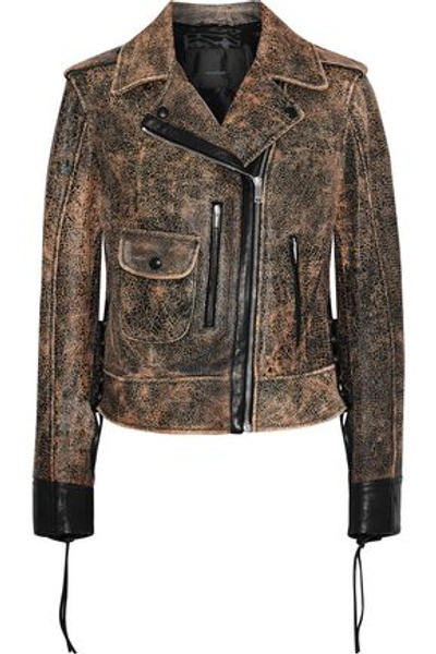 Shop Belstaff Woman Elmely Lace-up Cracked-leather Biker Jacket Black