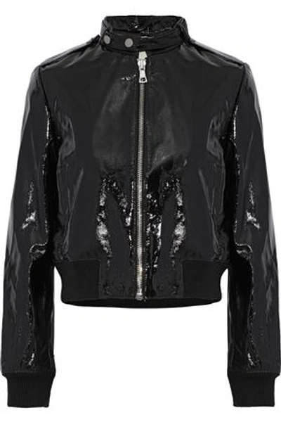 Shop Alice And Olivia Nixon Patent-leather Bomber Jacket In Black