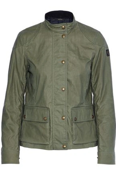 Shop Belstaff Woman Longhan Coated-cotton Jacket Army Green