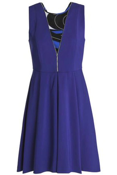 Shop Emilio Pucci Paneled Zip-detailed Crepe Mini Dress In Royal Blue