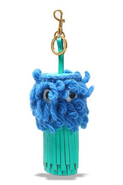 Shop Anya Hindmarch Woman Embellished Leather Keychain Blue
