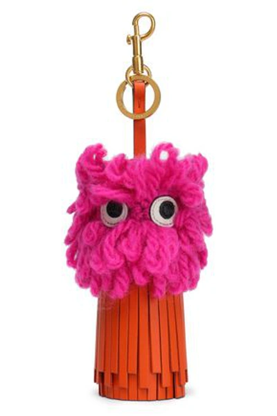 Shop Anya Hindmarch Woman Embellished Wool And Metallic Leather Keychain Magenta