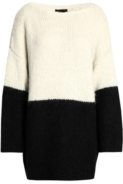 Shop Alice And Olivia Alice + Olivia Woman Marty Two-tone Alpaca And Silk-blend Sweater White