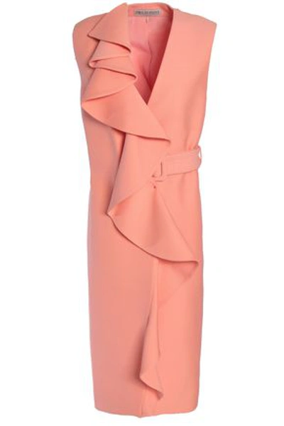 Shop Emilio Pucci Belted Ruffled Wool And Silk-blend Vest In Peach