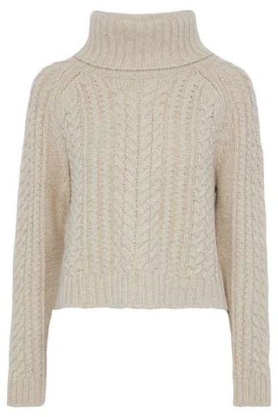 Shop Alice And Olivia Woman Tobin Cable-knit Wool-blend Turtleneck Sweater Beige