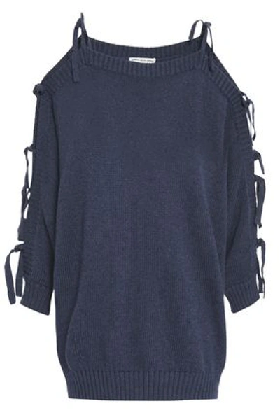 Shop Autumn Cashmere Woman Cutout Cotton Sweater Navy