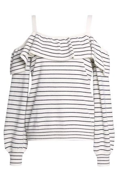 Shop Joie Woman Delbin B Cold-shoulder Striped Wool And Cashmere-blend Sweater Off-white