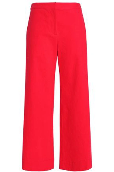 Shop Pringle Of Scotland Woman Cotton-twill Wide-leg Pants Red