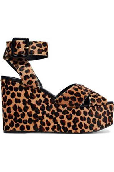 Shop Alice And Olivia Alice + Olivia Woman Violet Leopard-print Calf Hair Wedge Sandals Animal Print