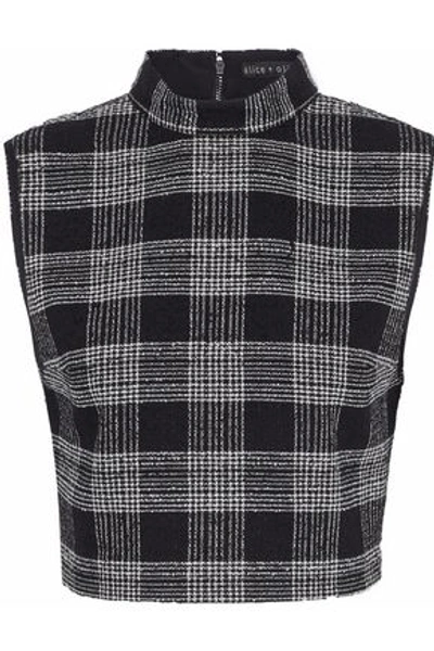 Shop Alice And Olivia Alice + Olivia Woman Garland Cropped Checked Bouclé-tweed Top Black