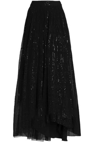 Shop Brunello Cucinelli Woman Sequined Silk-georgette Maxi Skirt Black