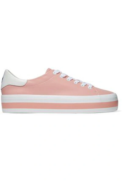 Shop Alice And Olivia Ezra Embroidered Leather Platform Sneakers In Antique Rose
