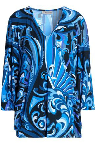 Shop Emilio Pucci Woman Printed Jersey Top Blue