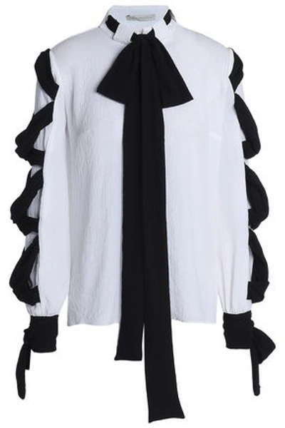 Shop Emilia Wickstead Woman Fritz Tie-detailed Crinkled-crepe Blouse White
