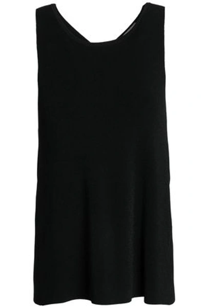 Shop Autumn Cashmere Woman Wrap-effect Stretch-knit Top Black