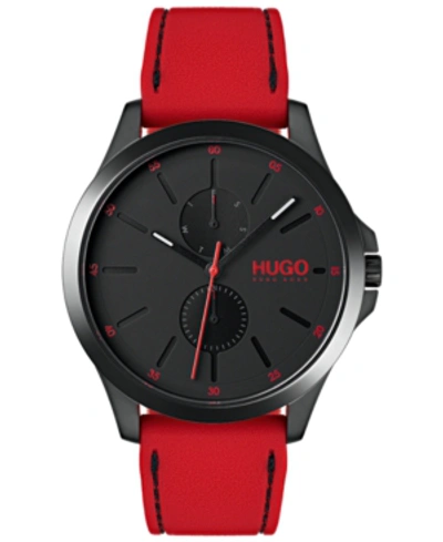 Shop Hugo Boss Men's #jump Red Rubber Strap Watch 41mm In Black