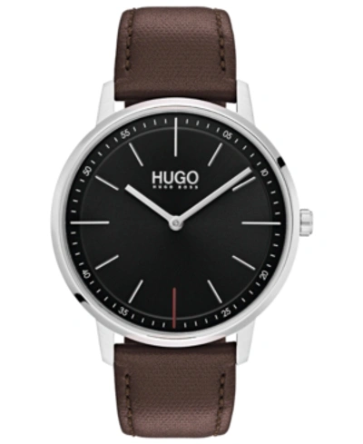 Shop Hugo Boss Men's #exist Ultra Slim Brown Leather Strap Watch 40mm In Black
