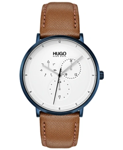 Shop Hugo Boss Men's #guide Ultra Slim Light Brown Leather Strap Watch 40mm In White