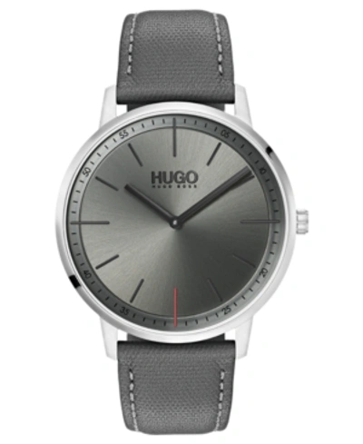Shop Hugo Boss Men's #exist Ultra Slim Gray Leather Strap Watch 40mm In Grey