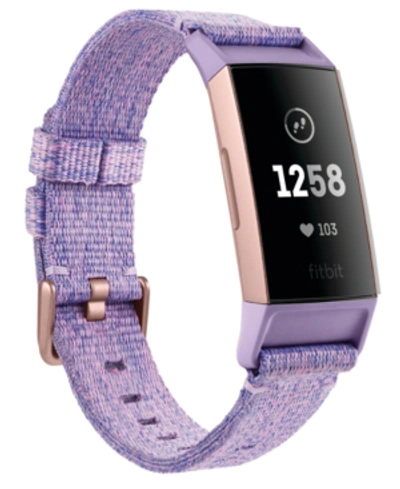 Shop Fitbit Charge 3 Interchangeable Lavender/rose Gold-tone Fabric & Black Elastomer Strap Smart Watch 22.7mm -